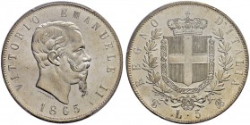 ITALIA 
 Regno d'italia 
 Vittorio Emanuele II. 1859-1878. 5 Lire 1865, Torino. Nomisma 876. Pag. 480. Molto rara. Esemplare in conservazione eccezi...