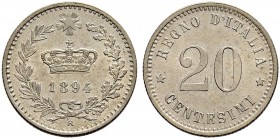 ITALIA 
 Regno d'italia 
 Umberto I. 1878-1900. 20 Centesimi 1894, Roma. Progetto. 3.97 g. P.P. 130. Rarissima. Fdc.