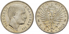ITALIA 
 Regno d'italia 
 Vittorio Emanuele III. 1900-1946. 1 Lira 1905, Roma. 5.00 g. Nomisma 1195. Pag. 765. Mont. 190. Molto rara. Fdc.