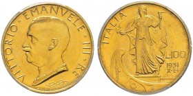 ITALIA 
 Regno d'italia 
 Vittorio Emanuele III. 1900-1946. 100 Lire 1931 AN X, Roma. Nomisma 1056. Pag. 647. Mont. 21. Fr. 33. Rara. In slab PCGS M...