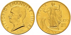 ITALIA 
 Regno d'italia 
 Vittorio Emanuele III. 1900-1946. 100 Lire 1933 AN XI, Roma. 8.79 g. Nomisma 1058. Pag. 649. Schl. 111. Fr. 33. Spl.
