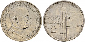 ITALIA 
 Regno d'italia 
 Vittorio Emanuele III. 1900-1946. 2 Lire 1933, Roma. 9.78 g. Nomisma 1177. Pag. 751. Mont. 171. Rarissima. Tiratura di 50 ...