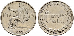 ITALIA 
 Regno d'italia 
 Vittorio Emanuele III. 1900-1946. 1 Lira 1935, Roma. 7.94 g. Nomisma 1218. Pag. 788. Mont. 216. Rarissima. Tiratura di 50 ...