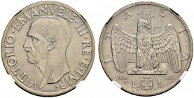 ITALIA 
 Regno d'italia 
 Vittorio Emanuele III. 1900-1946. 1 Lira 1936, AN XIV, Roma. Nomisma 1219. Pag. 789. In slab NGC MS 64. Fdc.
