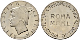 ITALIA 
 Repubblica italiana 
 50 Lire 1950, Roma. Prova tecnica di moneta di nichel. 6.28 g. P.P. 705. Estremamente rara. Minimo graffietto sulla g...