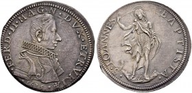 ITALIA 
 Firenze 
 Ferdinando II, 1621-1670. Piastra 1635. 32.00 g. MIR 292/5. Rarissima. Bella patina. Spl.