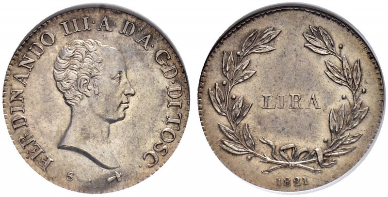 ITALIA 
 Firenze 
 Ferdinando III di Lorena (2. Periodo), 1814-1824. Lira 1821...
