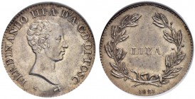 ITALIA 
 Firenze 
 Ferdinando III di Lorena (2. Periodo), 1814-1824. Lira 1821. Pag. 72. In slab NGC MS 63. SPL+/qFdc.