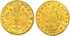 ITALIA 
 Firenze 
 Leopoldo II. di Lorena, 1824-1859. Zecchino 1824. 3.48 g. MIR 445/1. Fr. 345. Rara. Spl+.