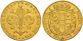 ITALIA 
 Firenze 
 Leopoldo II. di Lorena, 1824-1859. 80 Fiorini 1828. 32.55 g. Pag. 92. Schl. 333. Fr. 343. Molto rara. Colpi al bordo. qSpl-Spl.