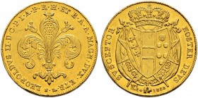 ITALIA 
 Firenze 
 Leopoldo II. di Lorena, 1824-1859. 80 Fiorini 1828. 32.58 g. Pag. 92. Mont. 306. Fr. 343. Molto rara. Colpi al bordo. qSpl.