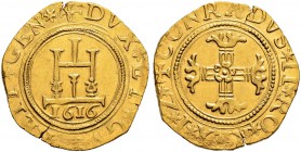 ITALIA 
 Genova 
 Dogi Biennali, 1528-1797. 2 Doppie 1616. 13.43 g. CNI 3. Fr. 418. Molto rara. Frattura del tondello. Spl.