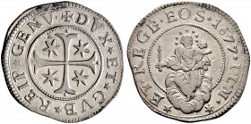 ITALIA 
 Genova 
 Dogi Biennali, 1528-1797. Mezzo scudo stretto 1677. 19.09 g. CNI III,407,2. Frattura del tondello qSpl-BB.