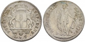ITALIA 
 Genova 
 Dogi Biennali, 1528-1797. 4 Lire 1795. Stella dopo la data. 16.58 g. CNI 7/10. MIR 313/2. Spl.