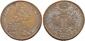 ITALIA 
 Mantova 
 Carlo VI, 1711-1740. 12 Lire 1733. Progetto di moneta da 12 lire bordo a fogliette. 20.35 g. MIR manca. CNI manca. Estremamente r...