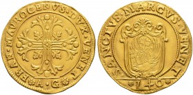 ITALIA 
 Venezia 
 Francesco Morosini, 1688-1694. 6 Zecchini s. d. 20.48 g. Montenegro 2100 (R 5). Paolucci p. 111,3. Fr. 1346. Estremamente rara. S...