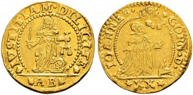 ITALIA 
 Venezia 
 Giovanni Corner II, 1709-1722. Liretta in oro da 2 zecchini. 6.92 g. Mont. 2326 (indicata R/5). Estremamente rara. Spl.