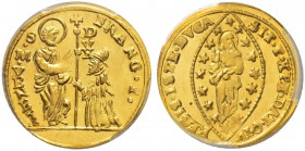 ITALIA 
 Venezia 
 Francesco I, 1815-1835. Zecchino s. d. (1815). Montenegro 65. Paolucci. 920. Fr. 1516. Molto rara. In slab PCGS MS-65 +. Qualità ...