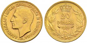 JUGOSLAWIEN 
 Alexander I. 1921-1934. 20 Dinars 1925, Belgrad. 6.44 g. Schl. 1. Fr. 3. Fast FDC.