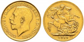 KANADA 
 George V. 1910-1936. Sovereign 1919. 7.99 g. S. 3997. Fr. 2. Gutes sehr schön-fast vorzüglich.