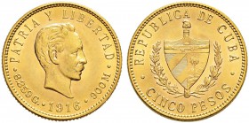 KUBA 
 5 Pesos 1916. 8.35 g. Fr. 4. Gutes vorzüglich.