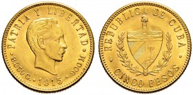 KUBA 
 5 Pesos 1916. 8.35 g. Fr. 4. Vorzüglich.