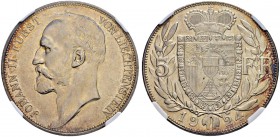 LIECHTENSTEIN 
 Johann II. 1858-1929. 5 Franken 1924. Divo 104. HMZ 2-1379a. NGC MS 64. FDC.