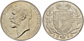 LIECHTENSTEIN 
 Johann II. 1858-1929. 5 Franken 1924. 24.94 g. Divo 104. HMZ 2-1379a. Fast FDC.