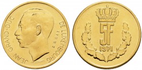 LUXEMBURG 
 Jean, 1964-2000. 5 Francs 1971. ESSAI in Gold. Schl. 68. FDC.