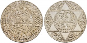 MAROKKO 
 Königreich 
 Moulay al-Hasan I. 1873-1894. 5 Dirhams AH 1299 (1881-82), Paris. 14.50 g. KM 7. Fast FDC.