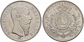 MEXIKO 
 Maximilian I. 1864-1867. 1 Peso 1866, Mexiko. 27.03 g. KM 388. Vorzüglich.