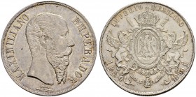 MEXIKO 
 Maximilian I. 1864-1867. 1 Peso 1866, Mexiko. 26.60 g. KM 388.1. Sehr schön-vorzüglich.