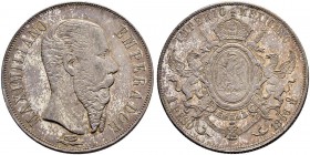 MEXIKO 
 Maximilian I. 1864-1867. 1 Peso 1866, Mexico City. 26.91 g. KM 388.1. Prachtexemplar mit feiner Patina. FDC.