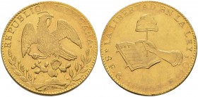 MEXIKO 
 Republik. 8 Escudos 1868, Go-YF Guanajuato. 27.10 g. Fr. 72. Lt. justiert. Vorzüglich.