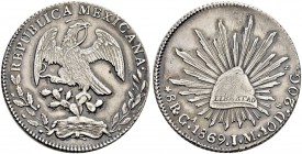 MEXIKO 
 Republik. 8 Reales 1869 Ga-JM, Guadalajara. 26.92 g. KM 377.6. Fast vorzüglich.