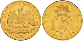 MEXIKO 
 Republik. 20 Pesos 1872, Go-S Guanajuato. 33.83 g. Fr. 124. Vorzüglich.