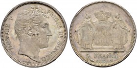 MONACO 
 Honoré V. 1819-1841. 5 Francs 1837. 24.95 g. Gadoury 116. Dav. 219. Kl. Schrötlingsfehler. Fast FDC.