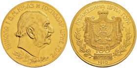 MONTENEGRO 
 Nikolaus I. 1860-1918. 100 Perpera 1910, Wien. 33.84 g. Schl. 1. Fr. 1. Sehr selten. Vorzüglich-FDC.