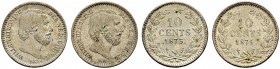 NIEDERLANDE 
 Königreich der Niederlande 
 Wilhelm III. 1849-1890. 10 Cents 1873. 10 Cents 1874. Schulman 651, 652. Vorzüglich-FDC.
 (2)