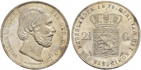 NIEDERLANDE 
 Königreich der Niederlande 
 2 1/2 Gulden 1874. 25.01 g. Schulman 600. Dav. 236. Fast FDC-FDC.