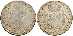 PERU 
 Carlos IV. 1788-1808. 8 Reales 1805, Lima. Assayer JP. 27.11 g. C.T. 763. KM 97. Sehr schön-vorzüglich.