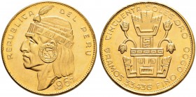 PERU 
 Republik. 50 Soles 1967. Inka. 33.37 g. Fr. 77. Fast FDC.