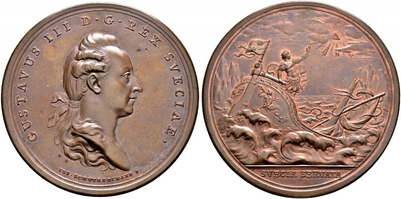 SCHWEDEN 
 Gustav III. 1771-1792. Bronzemedaille o. J. (1772). Auf seine Regier...