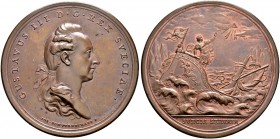 SCHWEDEN 
 Gustav III. 1771-1792. Bronzemedaille o. J. (1772). Auf seine Regierungserklärung. Stempel von J. Schwendimann. Brustbild nach rechts. Rv....