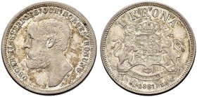 SCHWEDEN 
 Oscar II. 1872-1907. 1 Krona 1881. 7.53 g. SM 67. Vorzüglich-FDC.