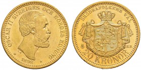 SCHWEDEN 
 Oscar II. 1872-1907. 20 Kronor 1898. 8.96 g. Schl. 128. Fr. 93a. Fast FDC-FDC.