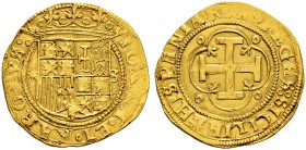 SPANIEN 
 Königreich 
 Juana y Carlos, 1504-1516. 1 Escudo o. J., Sevilla. 3.38 g. C.T. 59. Fr. 153. Sehr schön.
