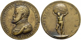 SPANIEN 
 Königreich 
 Felipe II. 1556-1598. Bronzemedaille 1557. Madailleur G. Poggini (1518-c. 1580). Geharnischte Büste links. Rv. Herkules mit L...