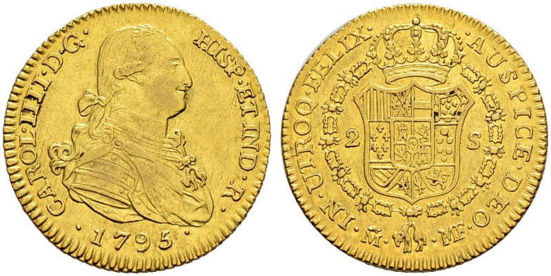 SPANIEN 
 Königreich 
 Carlos IV. 1788-1808. 2 Escudos 1795, Madrid. Mmz. MF. ...