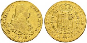 SPANIEN 
 Königreich 
 Carlos IV. 1788-1808. 2 Escudos 1795, Madrid. Mmz. MF. 6.62 g. Cayon 14196. Fr. 296. Vorzüglich.